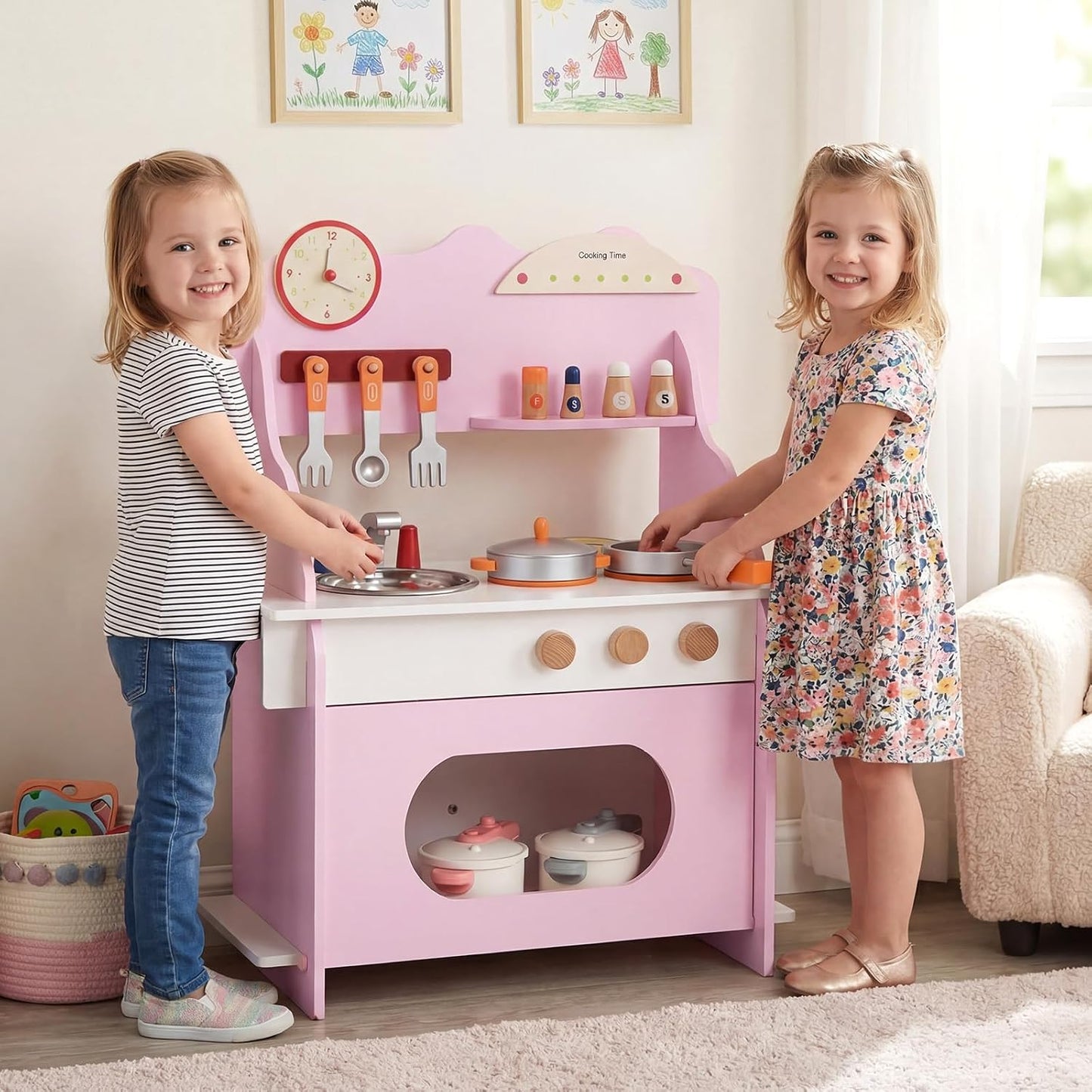 HONEY JOY Juego de cocina para niños pequeños, juego de cocina de m...