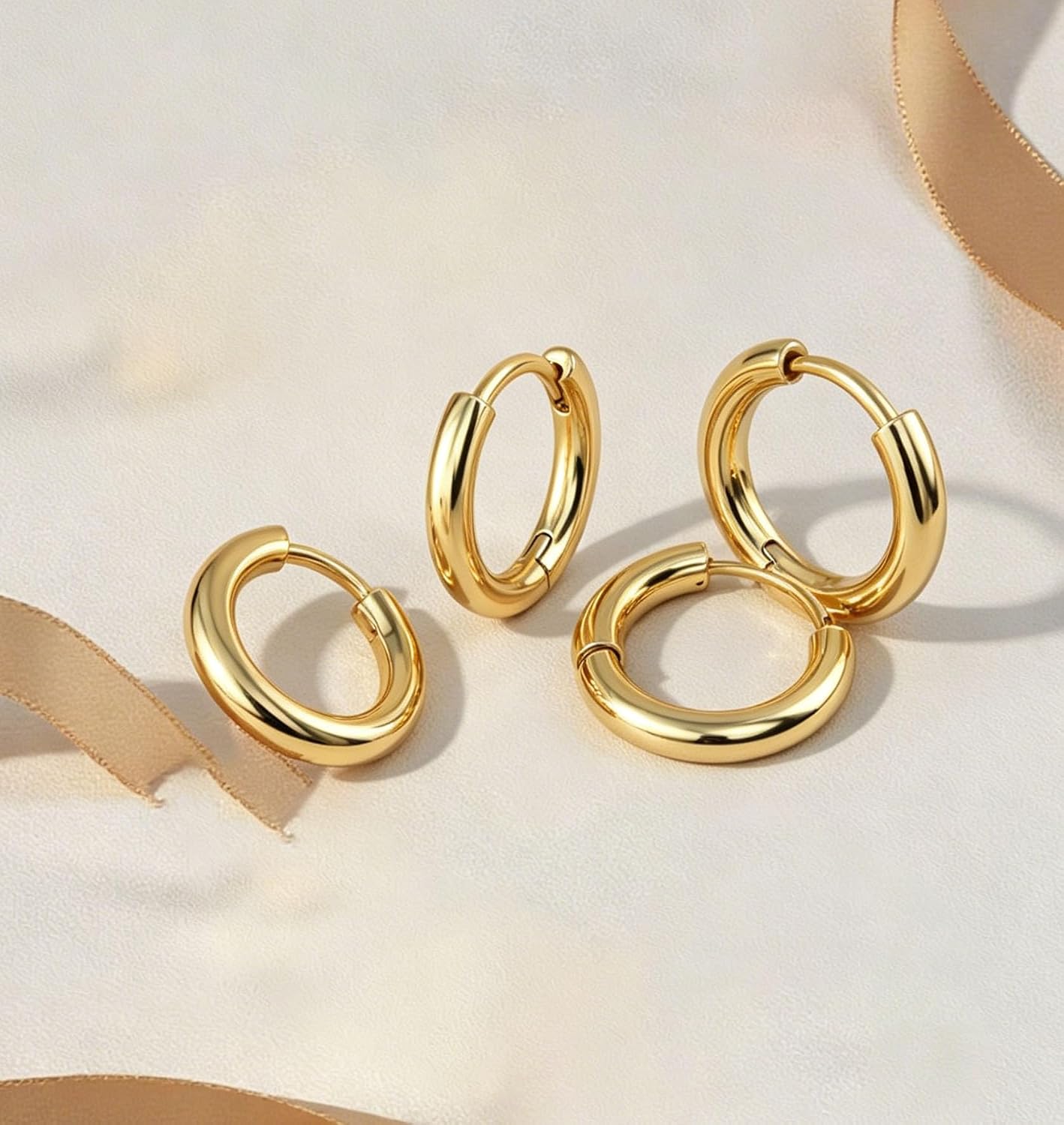 Juego de 3 pares de aretes de aro de oro para mujer, joyería de mod...