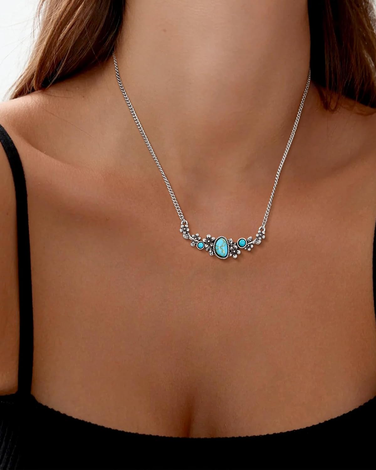 Collar turquesa con piedra floral Wrangler, joyería turquesa para m...