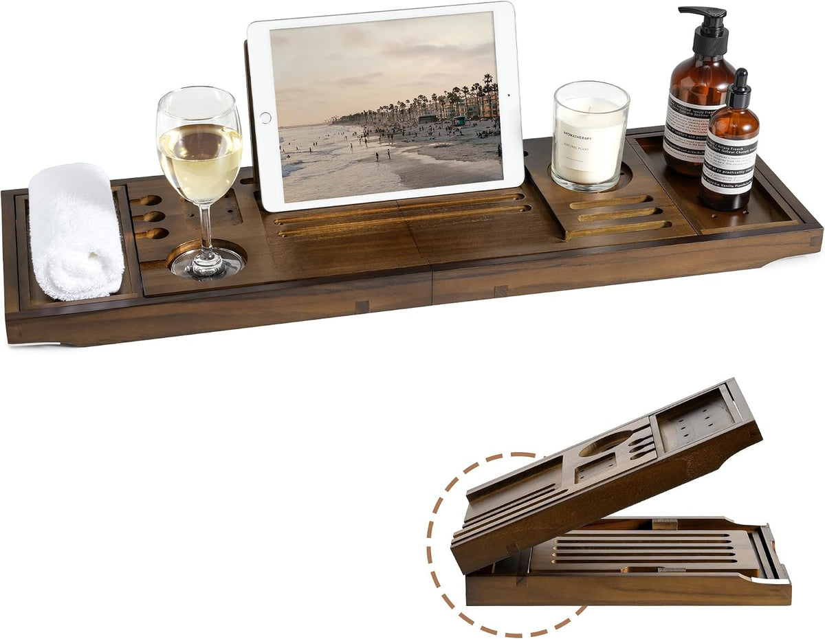 RealGulf Bandeja de bañera de teca, organizador de baño de madera d...