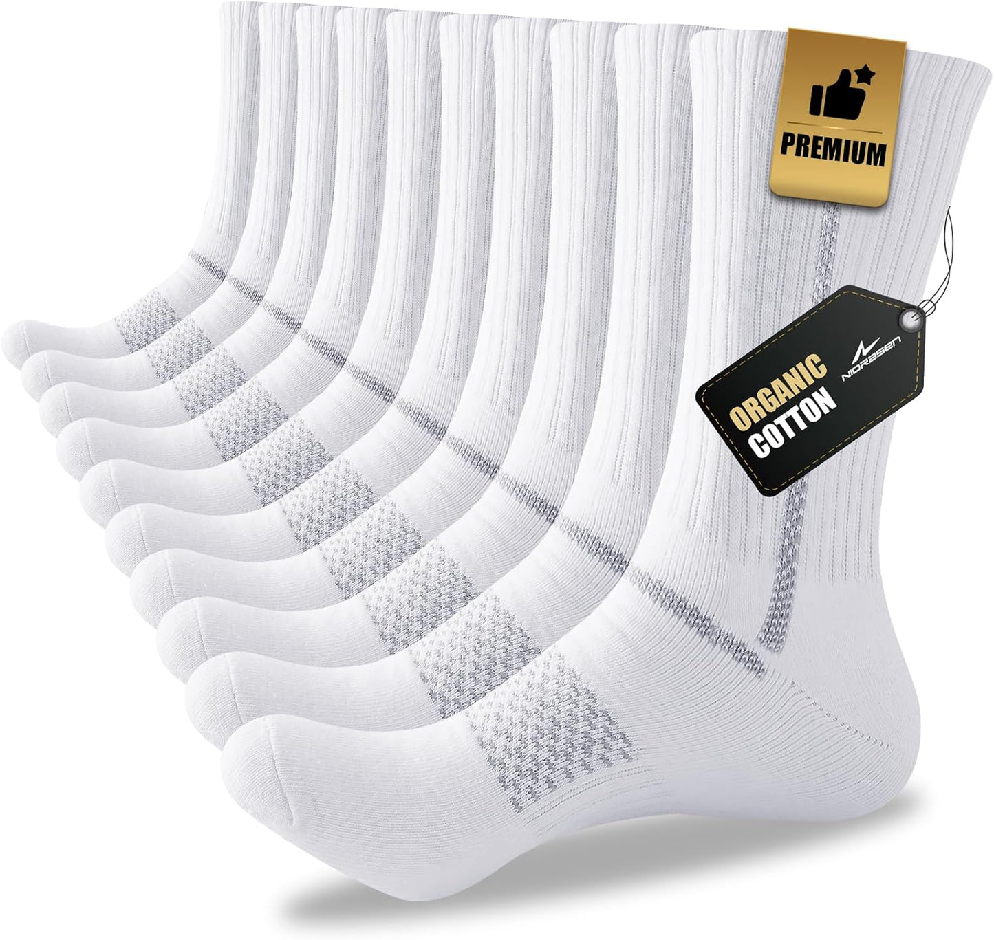 Niorasen Calcetines de trabajo de algodón para hombre, 5 pares de c...