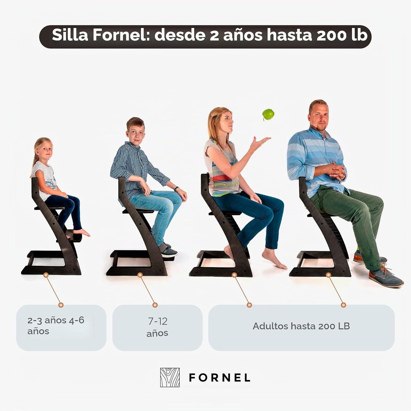 FORNEL Silla alta moderna de madera negra | La silla ajustable Grow...
