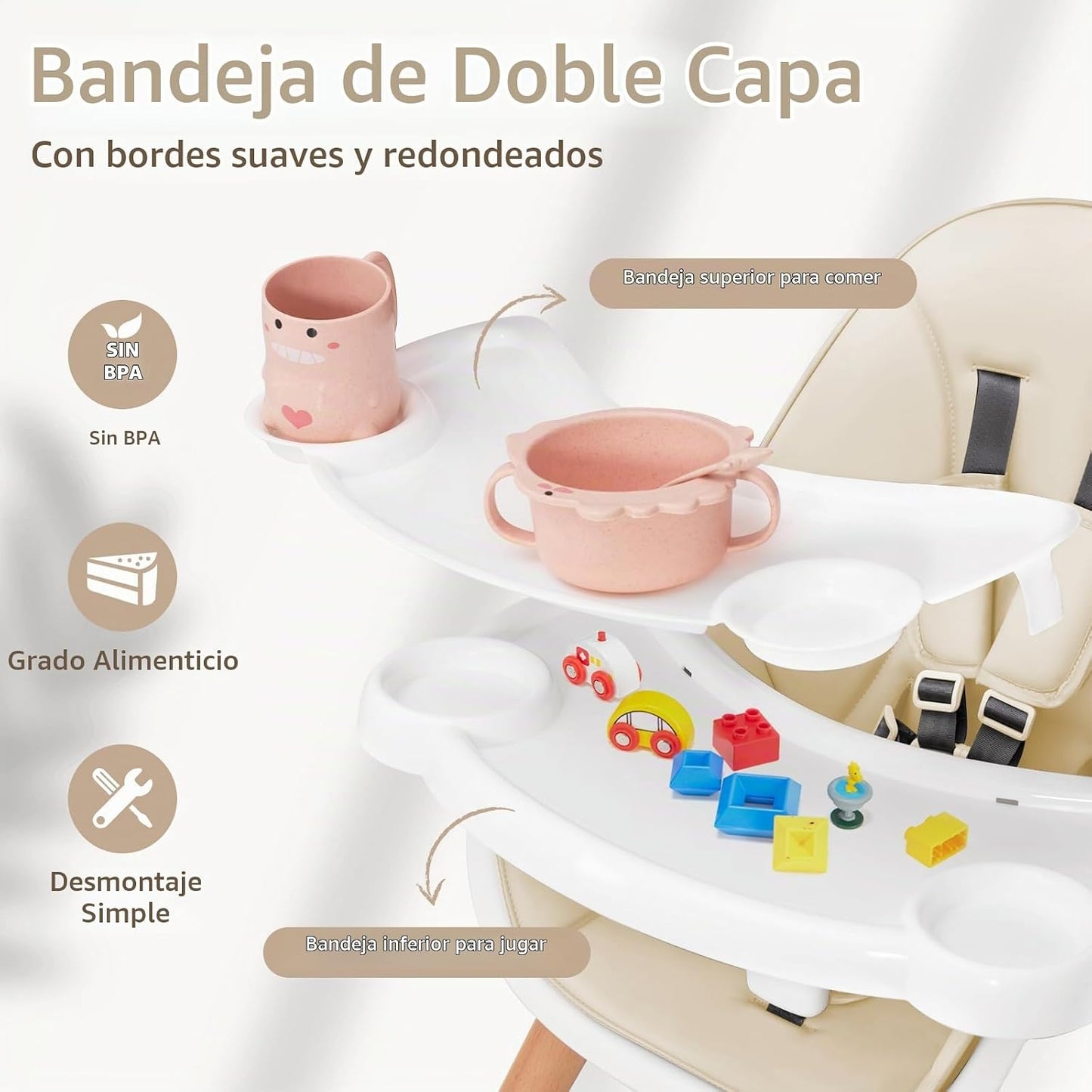 HONEY JOY Silla alta para bebé, trona de madera de haya Eat &amp; G...