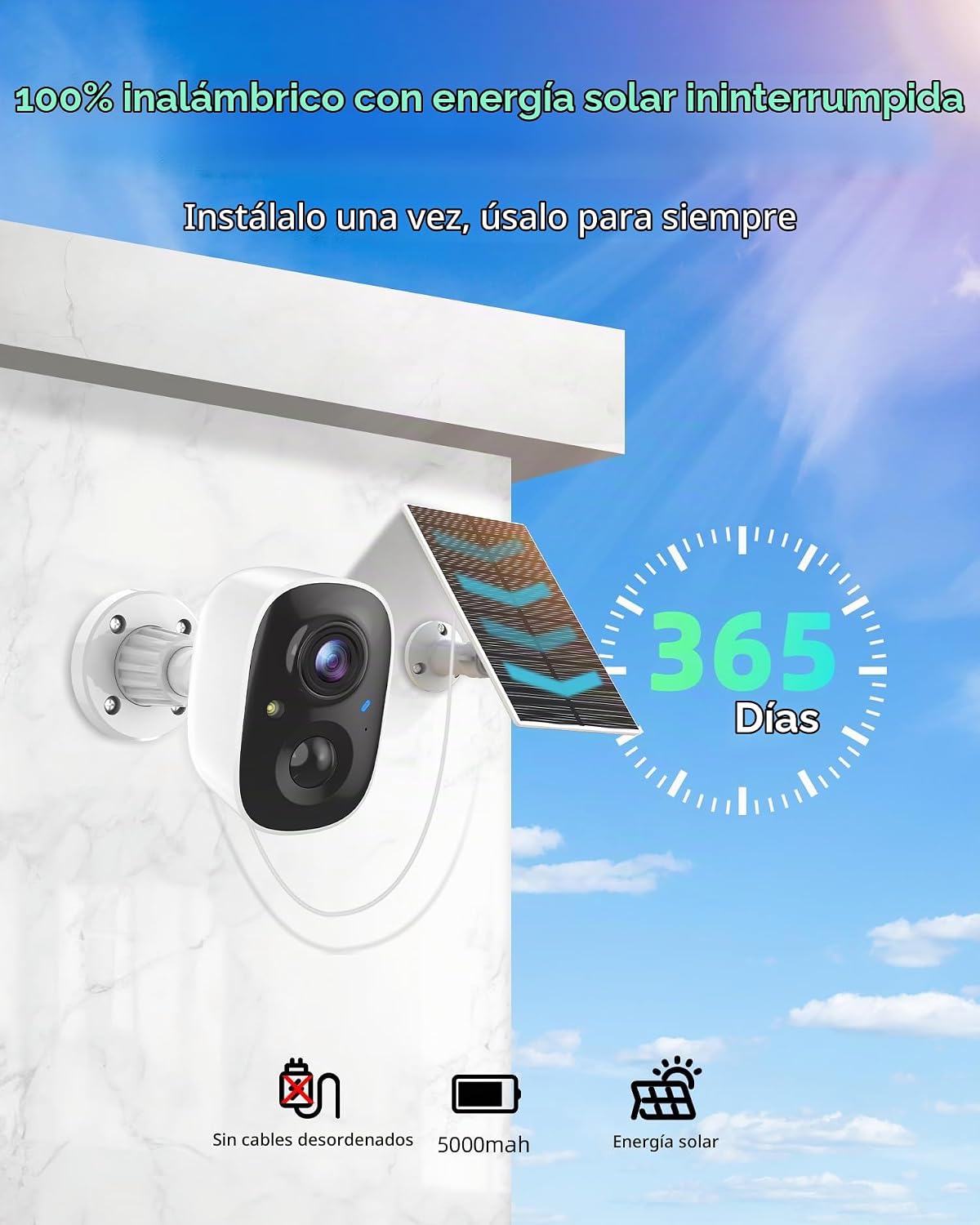 Cámara solar MaxiViz para exteriores inalámbrica, cámara de segurid...