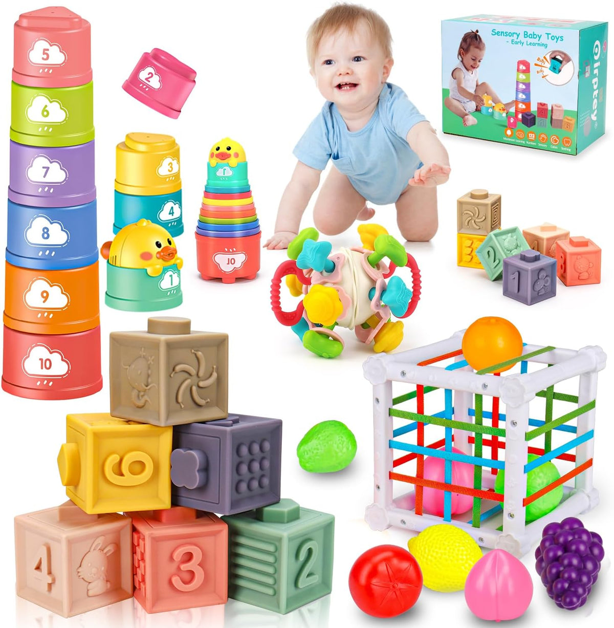 Juguetes Montessori para bebés de 6-12-18 meses, tazas de apilar co...
