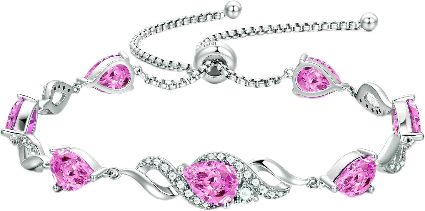 Iefil Pulseras de tenis ajustables para mujer, pulsera de plata est...