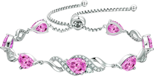 Iefil Pulseras de tenis ajustables para mujer, pulsera de plata est...