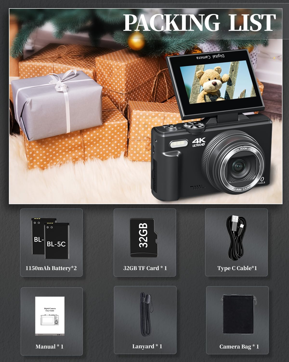 ULPTXOO Cámara digital 4K para principiantes y adolescentes, cámara...