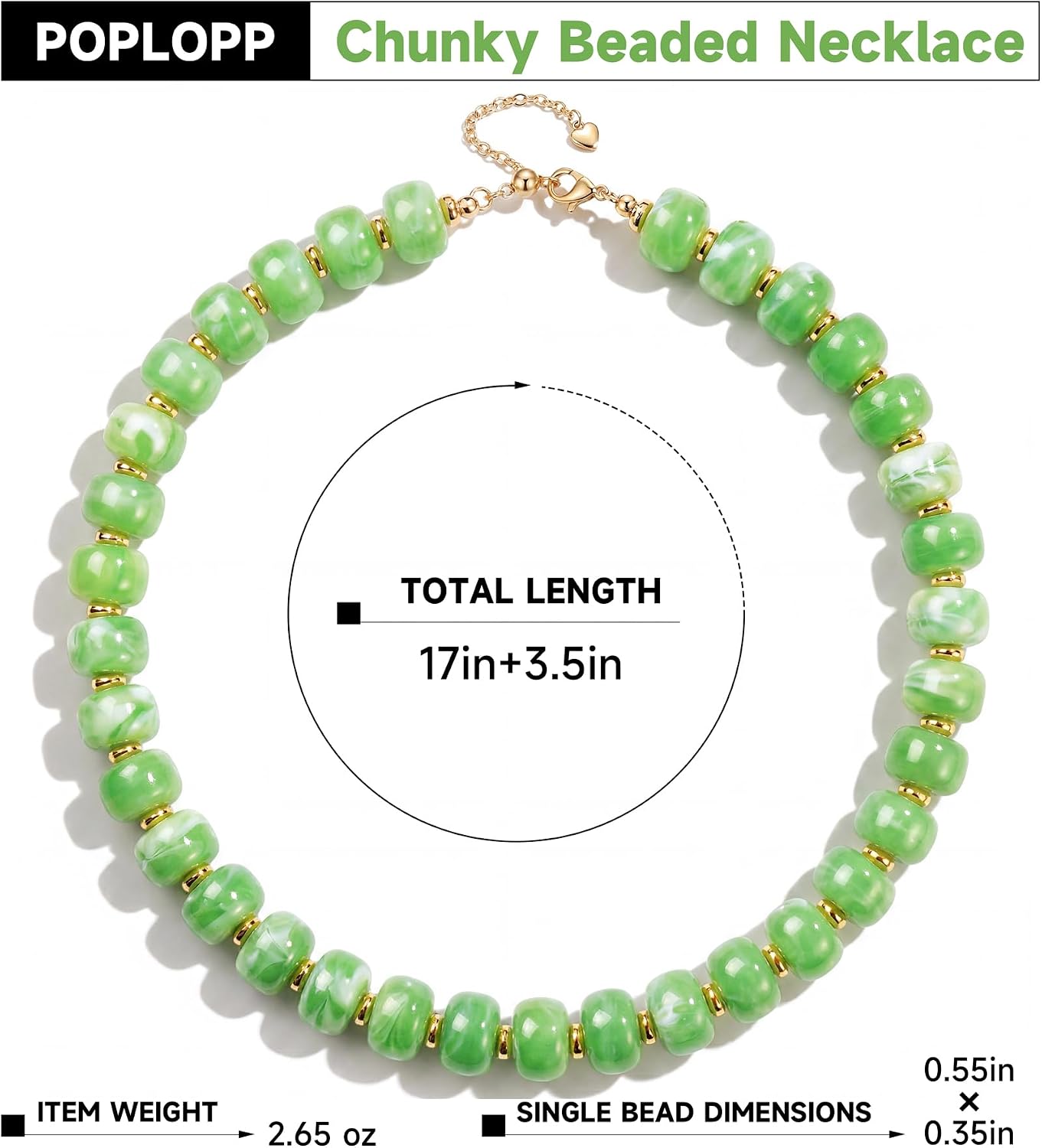 POPLOPP Collares de cuentas gruesas para mujer, gargantilla de cuen...