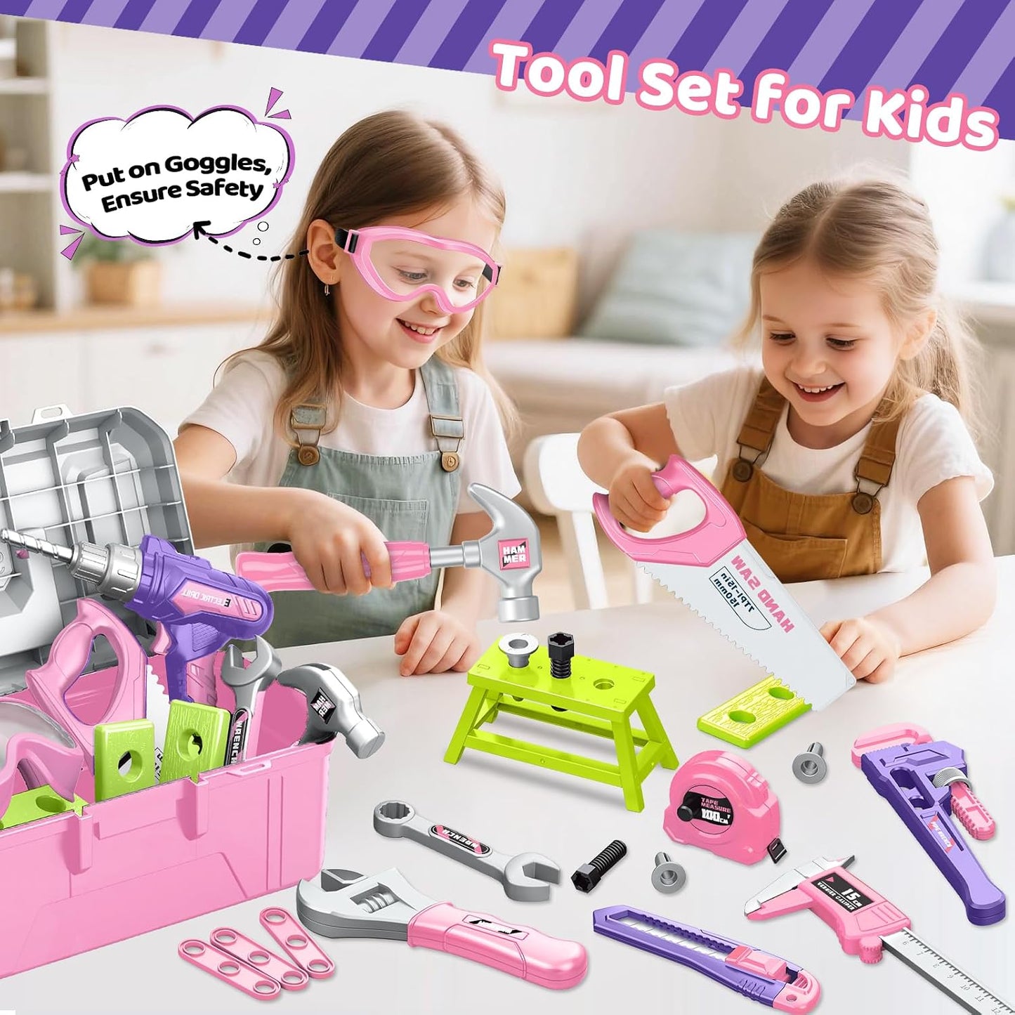 Juego de herramientas para niños con caja de herramientas portátil...