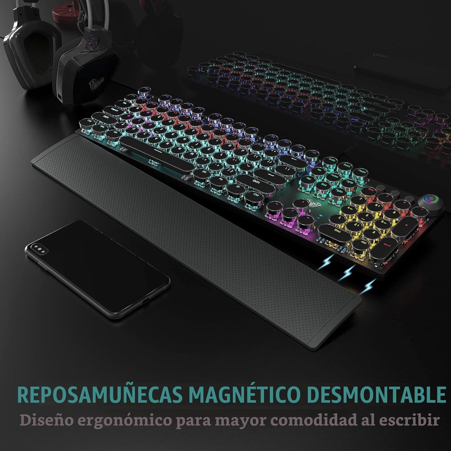 AULA Combo de teclado para juegos con cable, teclado mecánico retro...