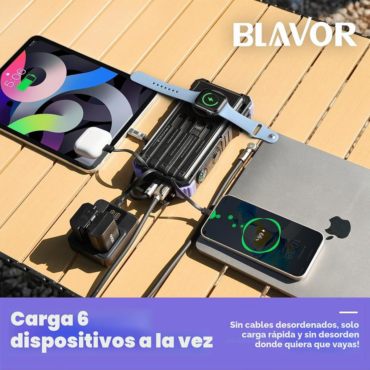 BLAVOR Cargador Solar Power Bank 20000mAh con Cables Incorporados,...