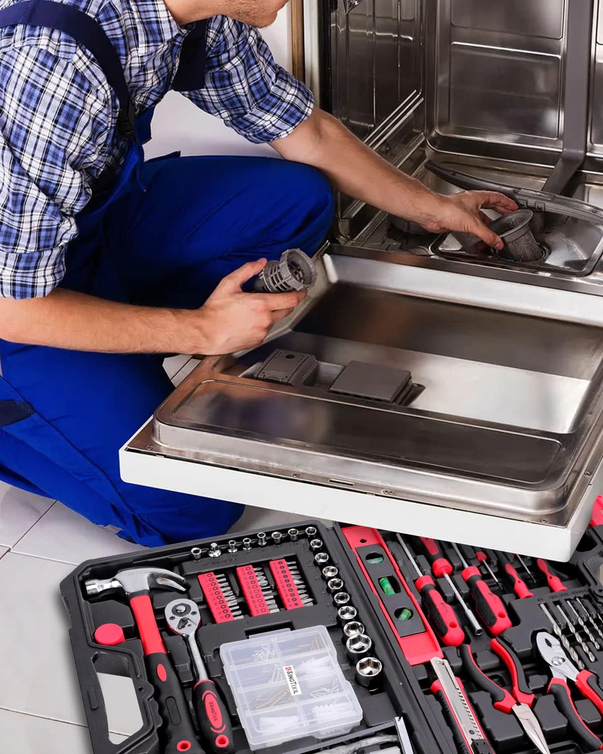KingTool - Kit de herramientas mecánicas de reparación general para...