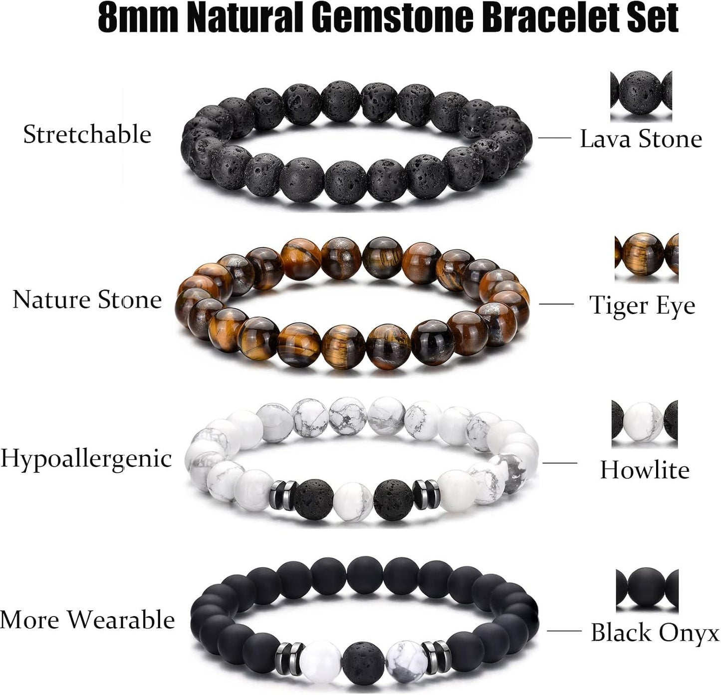 Pulsera de ojo de tigre RANKEEF para hombres 8mm de piedra natural...