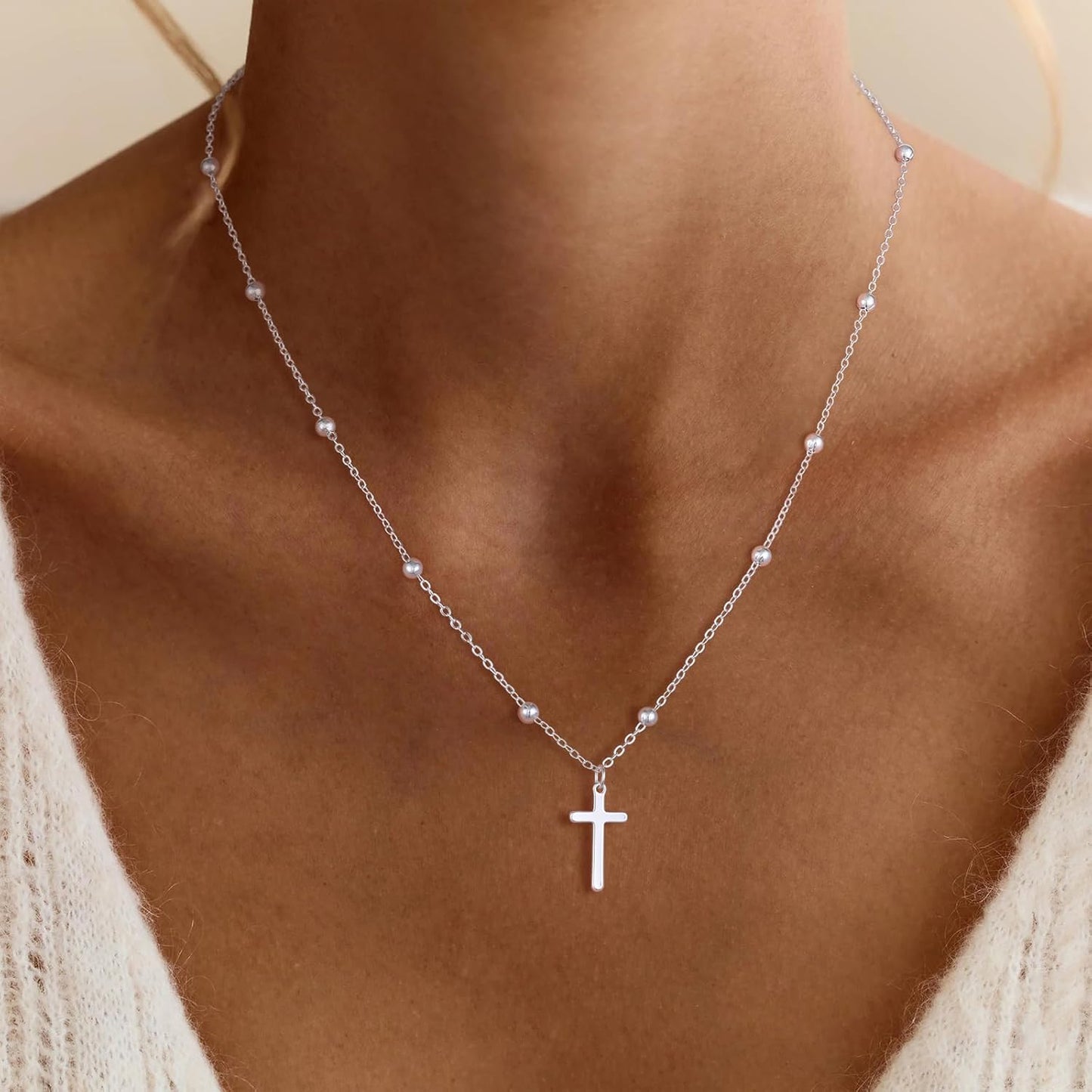 De Amo Sara Collar de cruz para mujer, delicado colgante de cruz ch...