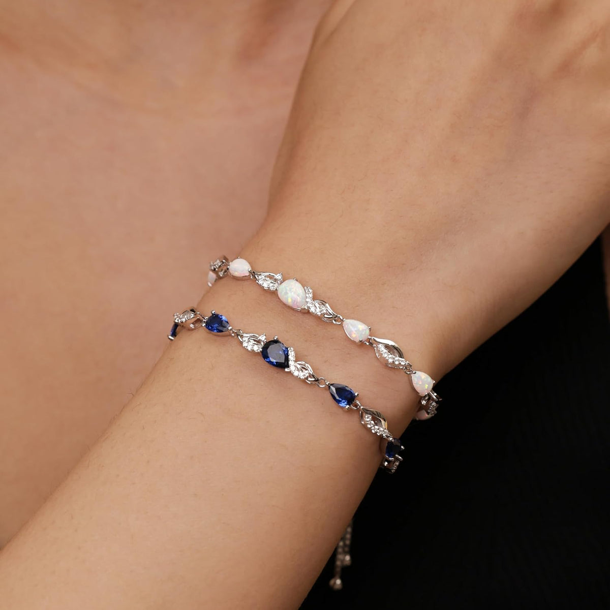 FANCIME Pulsera de piedra natal para mujer Pulsera de tenis ajustab...