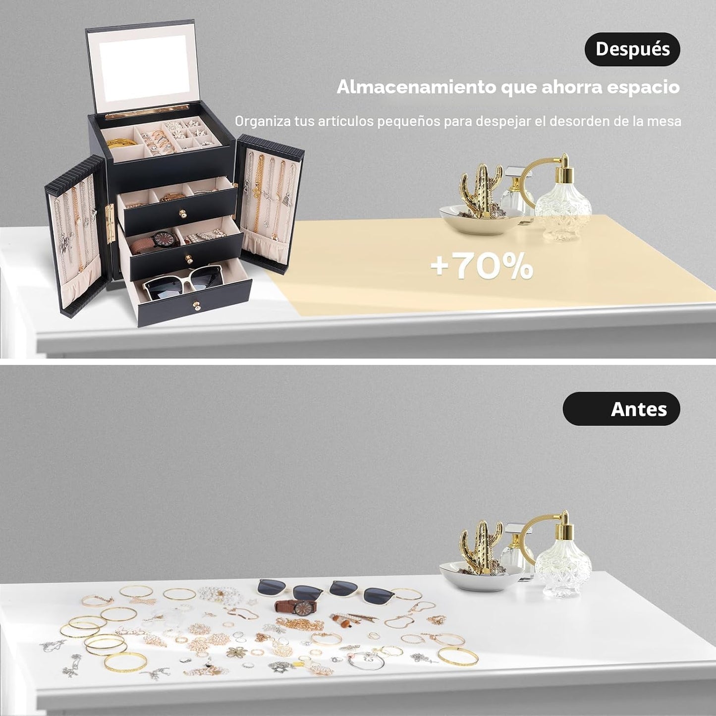Dajasan Caja grande de joyería para mujer, organizador de joyería c...