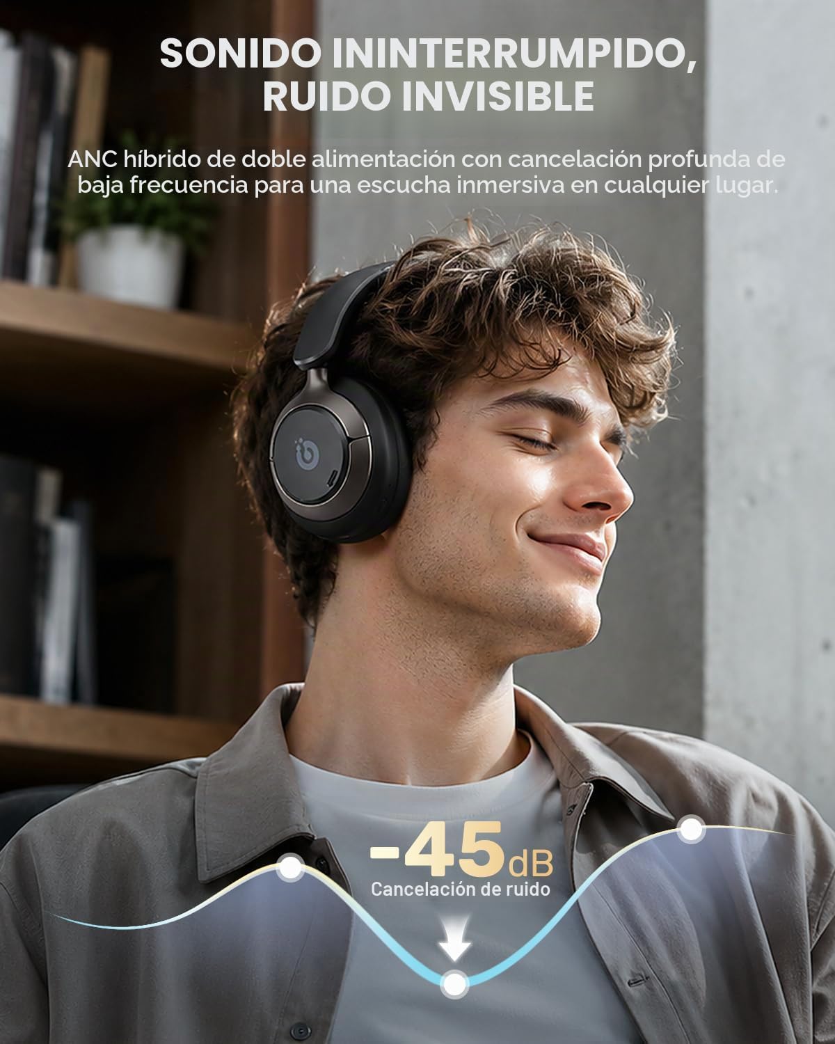 Boean Auriculares con cancelación activa de ruido, auriculares inal...