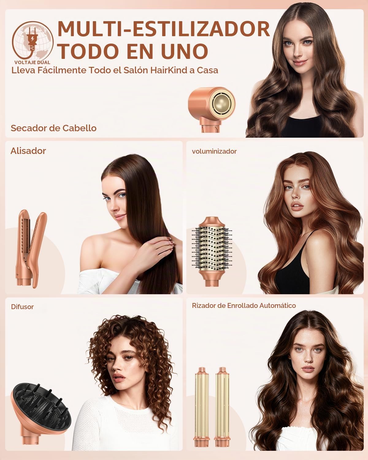 Estilizador de aire caliente de 6 en 1 de webeauty [Doble voltaje],...