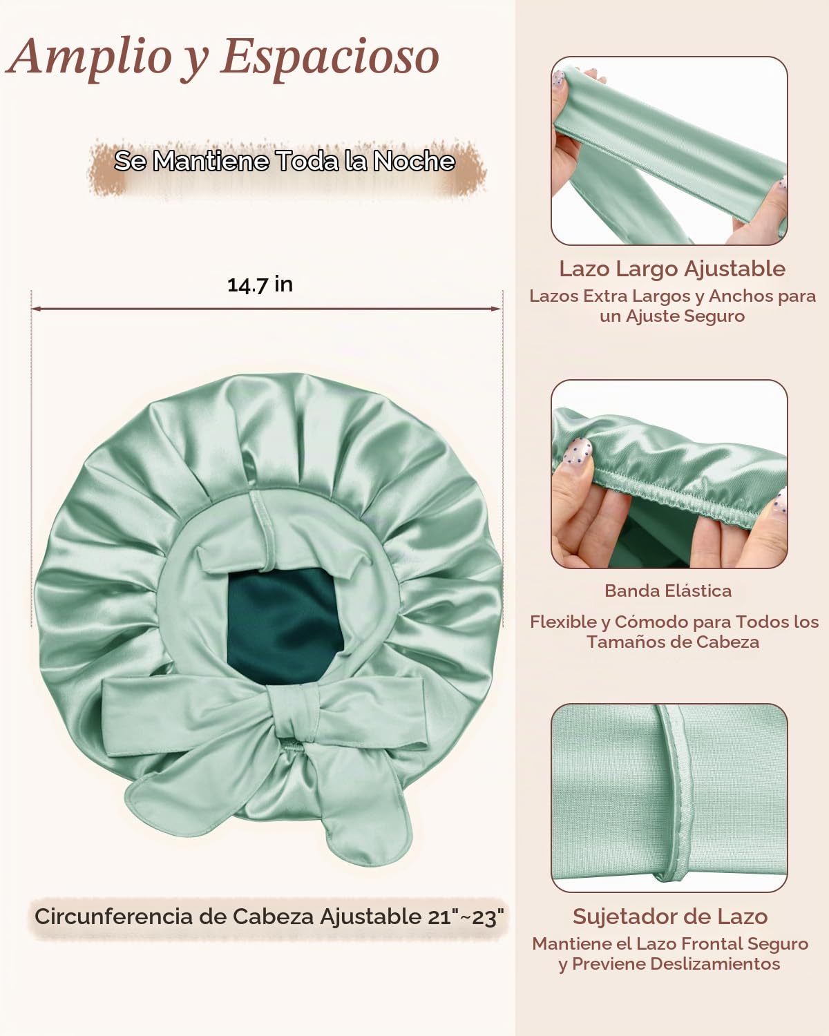 BONNET QUEEN - Gorro de satén de seda para dormir, ácido hialurónic...