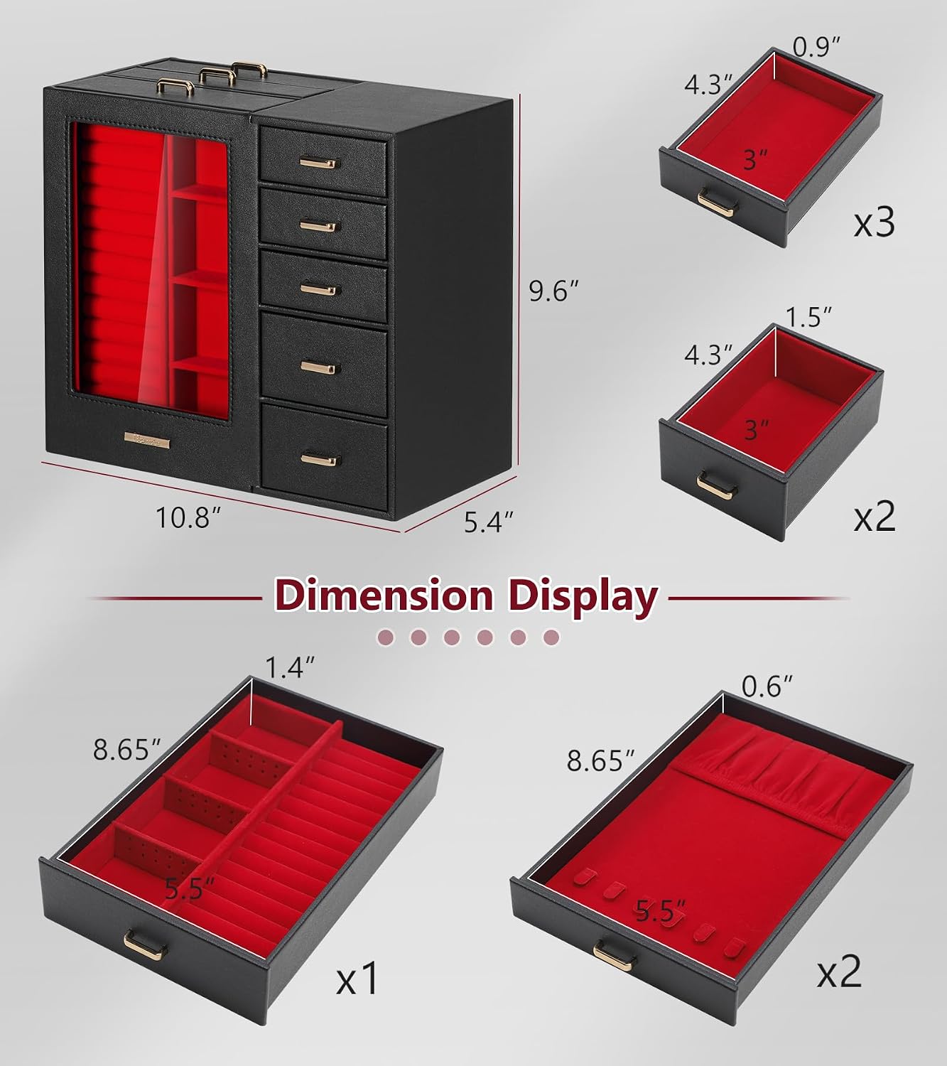 Homde - Gran joyero\/organizador\/caja con ventana de vidrio, cajon...