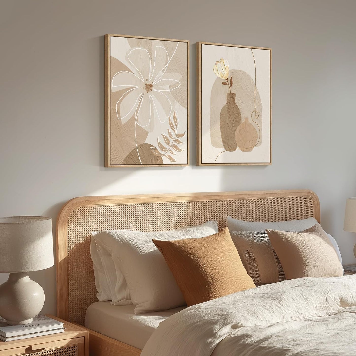 Arte de pared floral bohemio neutro enmarcado para dormitorio, jueg...