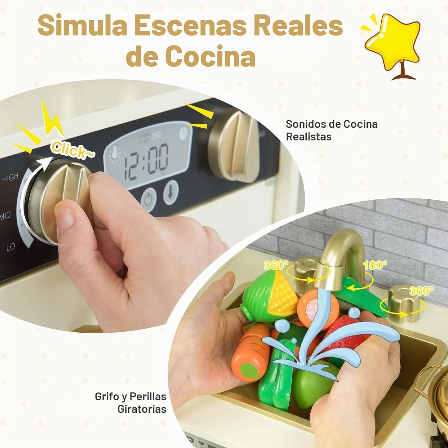 HONEY JOY Juego de cocina de madera para niños, juego de simulación...