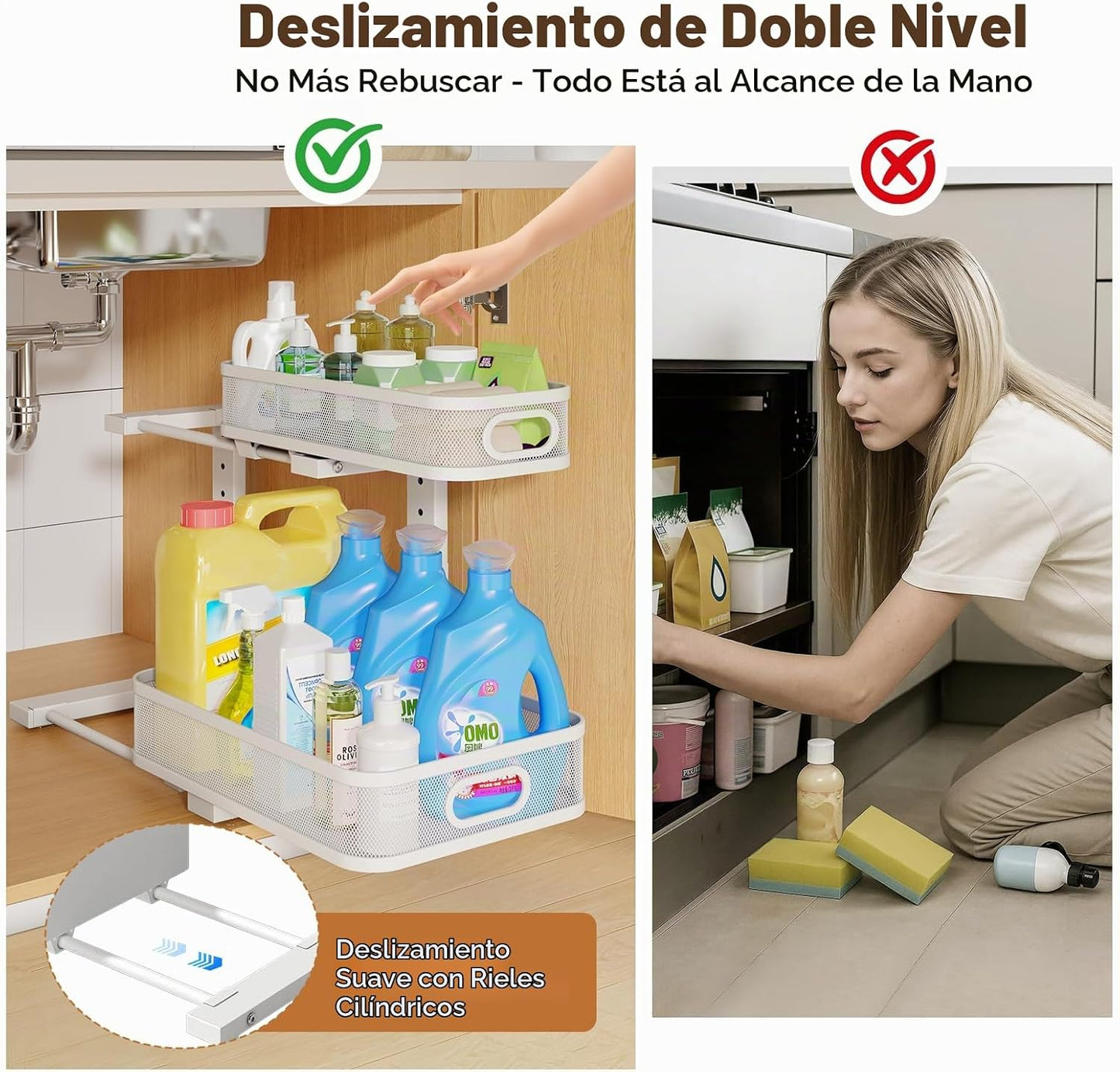 Biboraya - Paquete de 2 organizadores para debajo del fregadero con...
