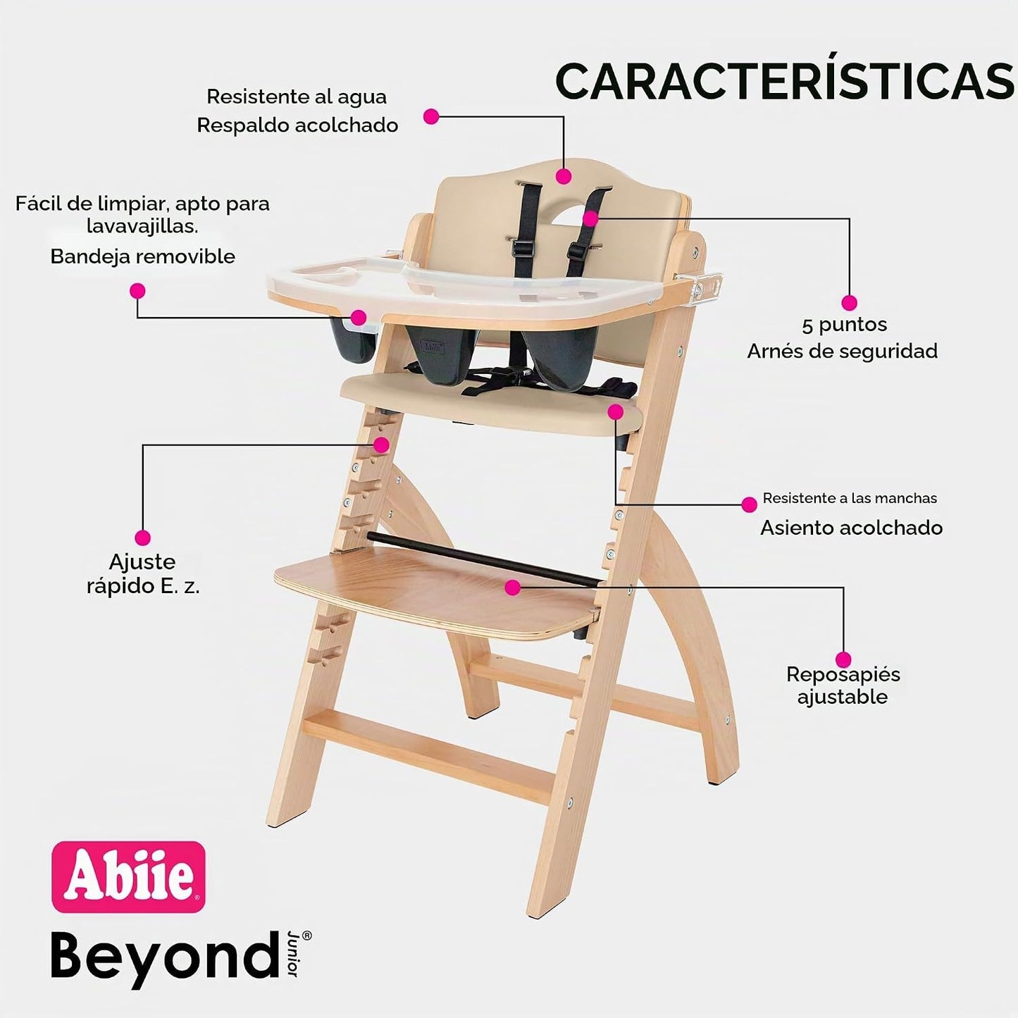 Abiie Beyond Junior - Silla alta de madera con bandeja, silla alta...