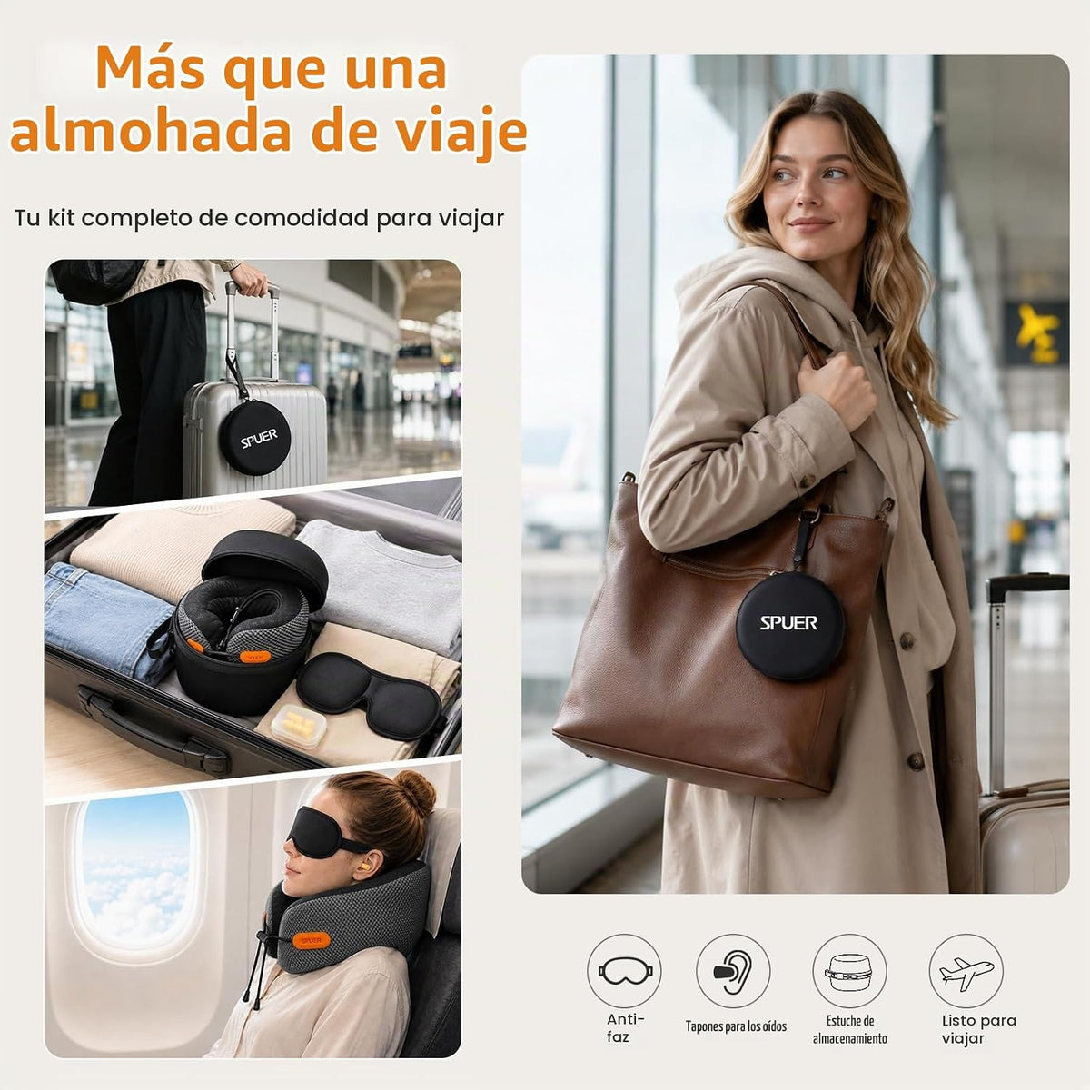Almohada de viaje premium para aviones, almohada ergonómica para el...