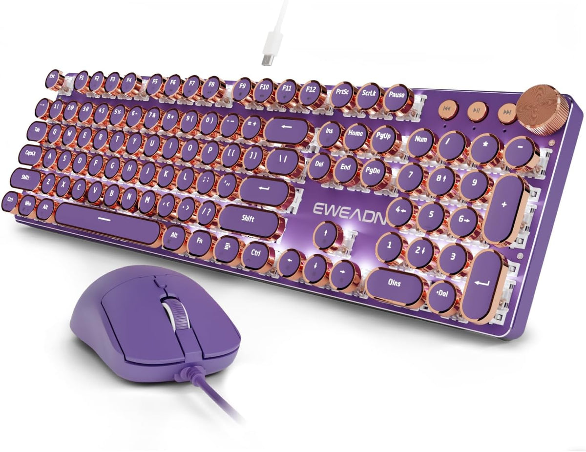 SEUNKWANG Combo de teclado y mouse con máquina de escribir con cabl...