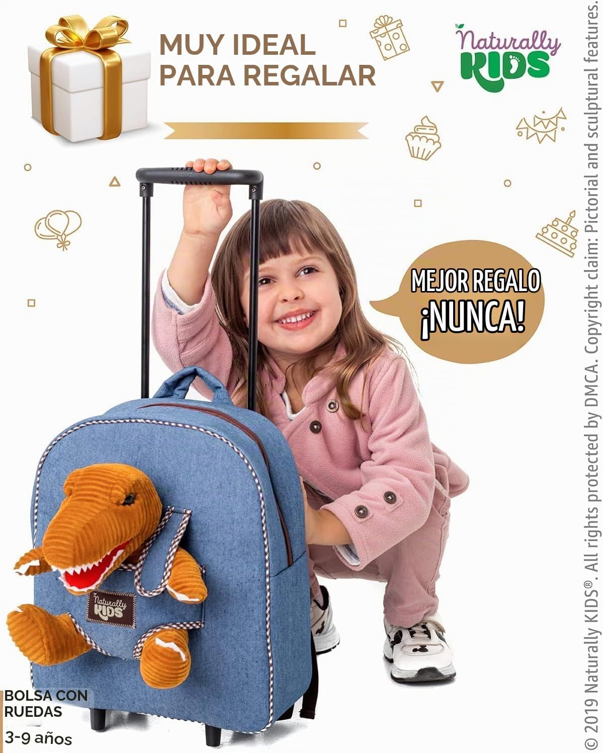 Maleta para niños pequeños con juguetes de dinosaurio, mochila roda...