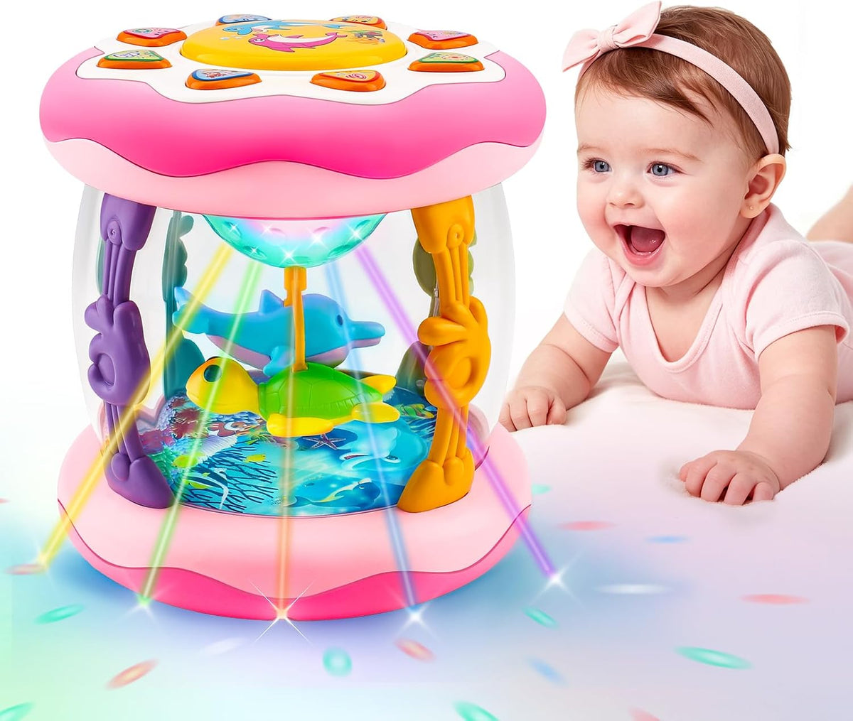 Juguetes para bebé niña, tiempo boca abajo, musical, iluminado, océ...