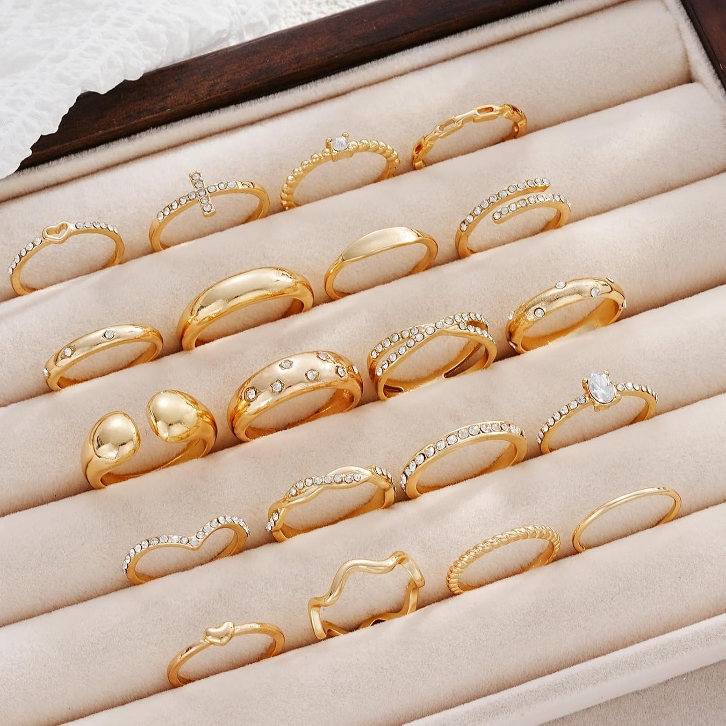 FAXHION Juego de 25 anillos apilables de oro para mujer, anillo de...