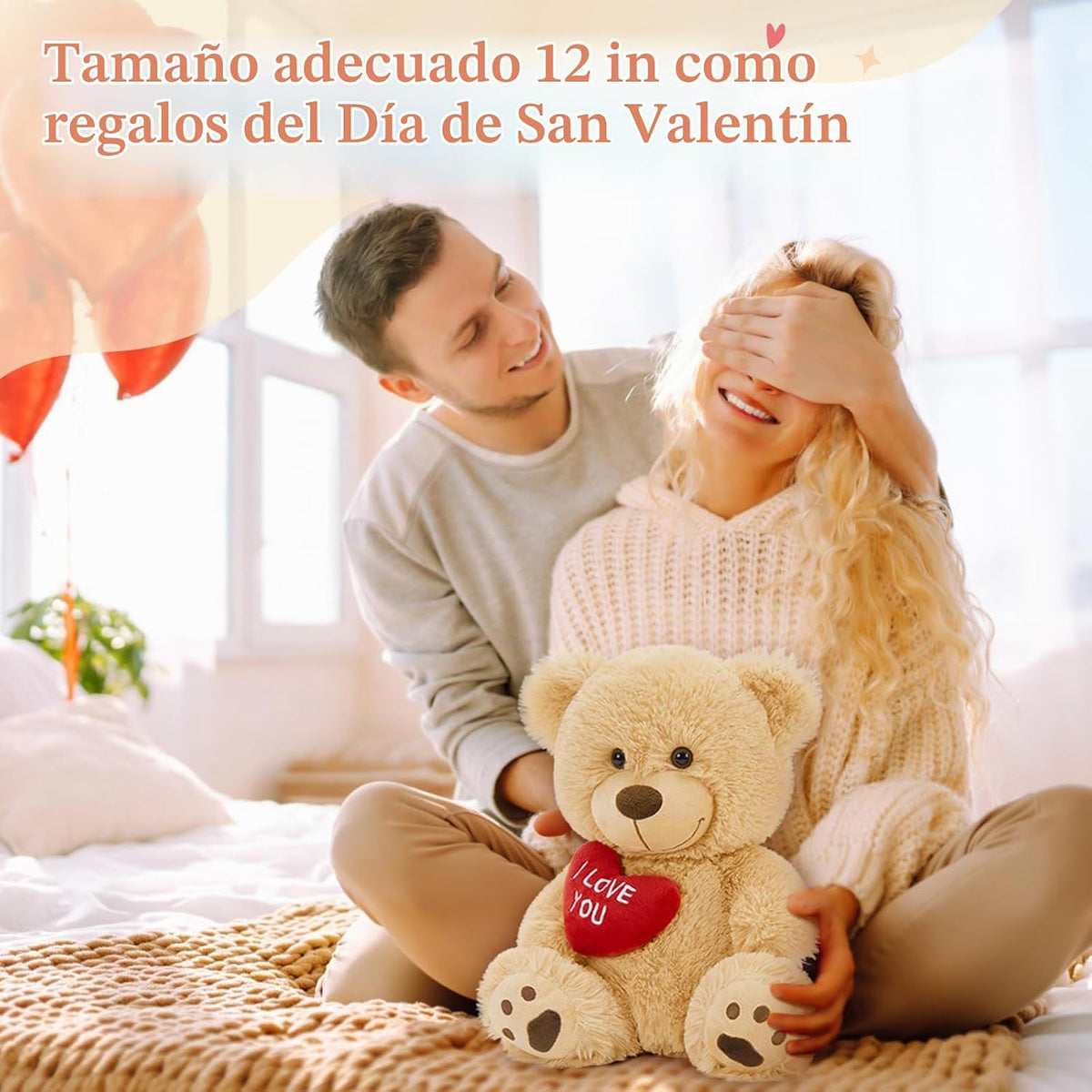 BENINY Oso de peluche de 12 pulgadas con corazón, bonito oso de pel...