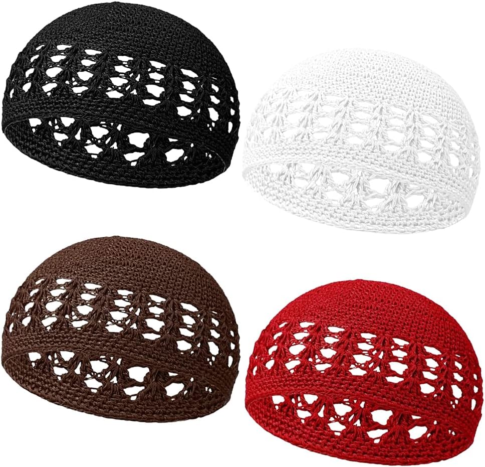 AKONNAS Gorros de punto Kufi, gorro de ganchillo con calavera, colo...