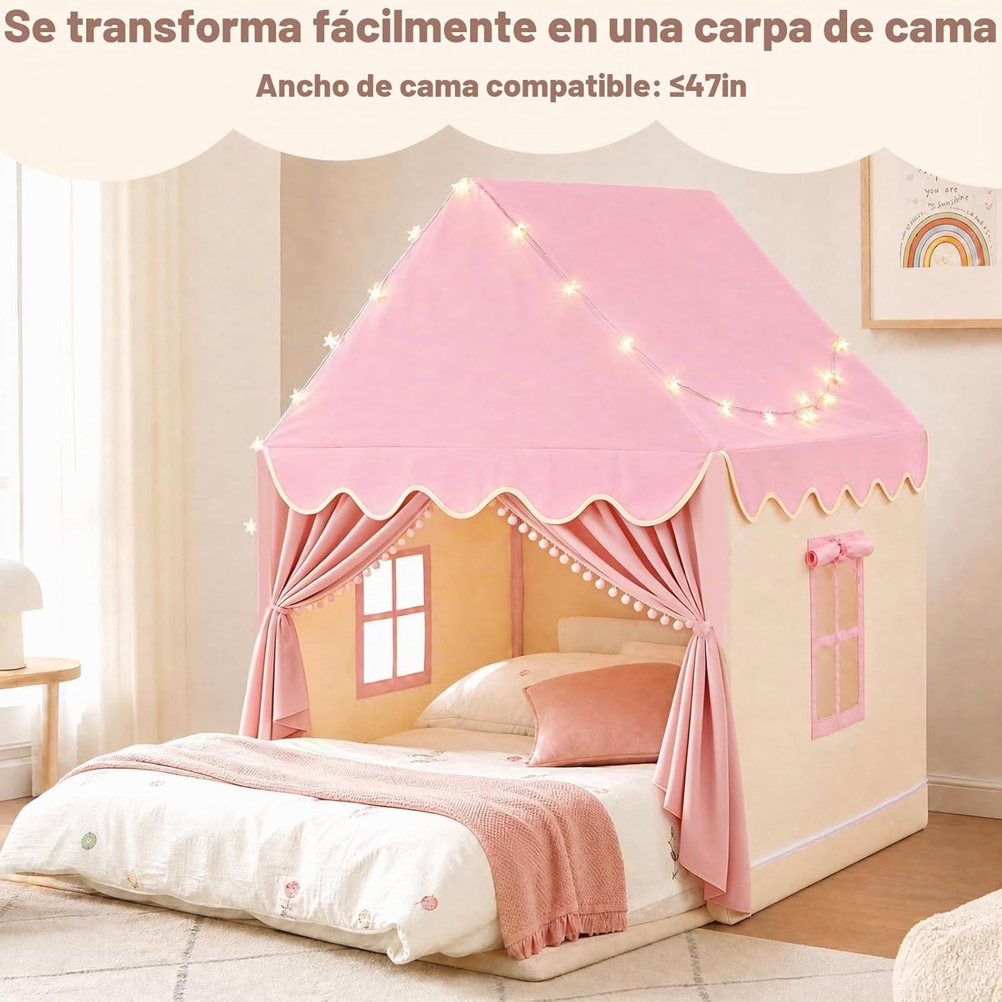 Tienda de juegos grande para niños con tapete y luces de estrellas,...