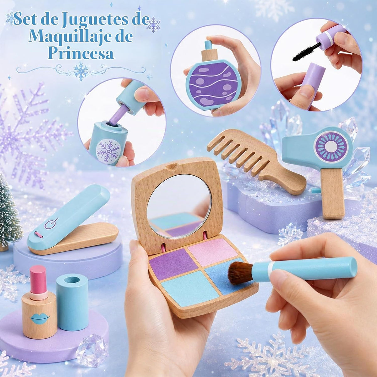 Lonico Juego de juguetes de maquillaje de madera para niñas, kit de...
