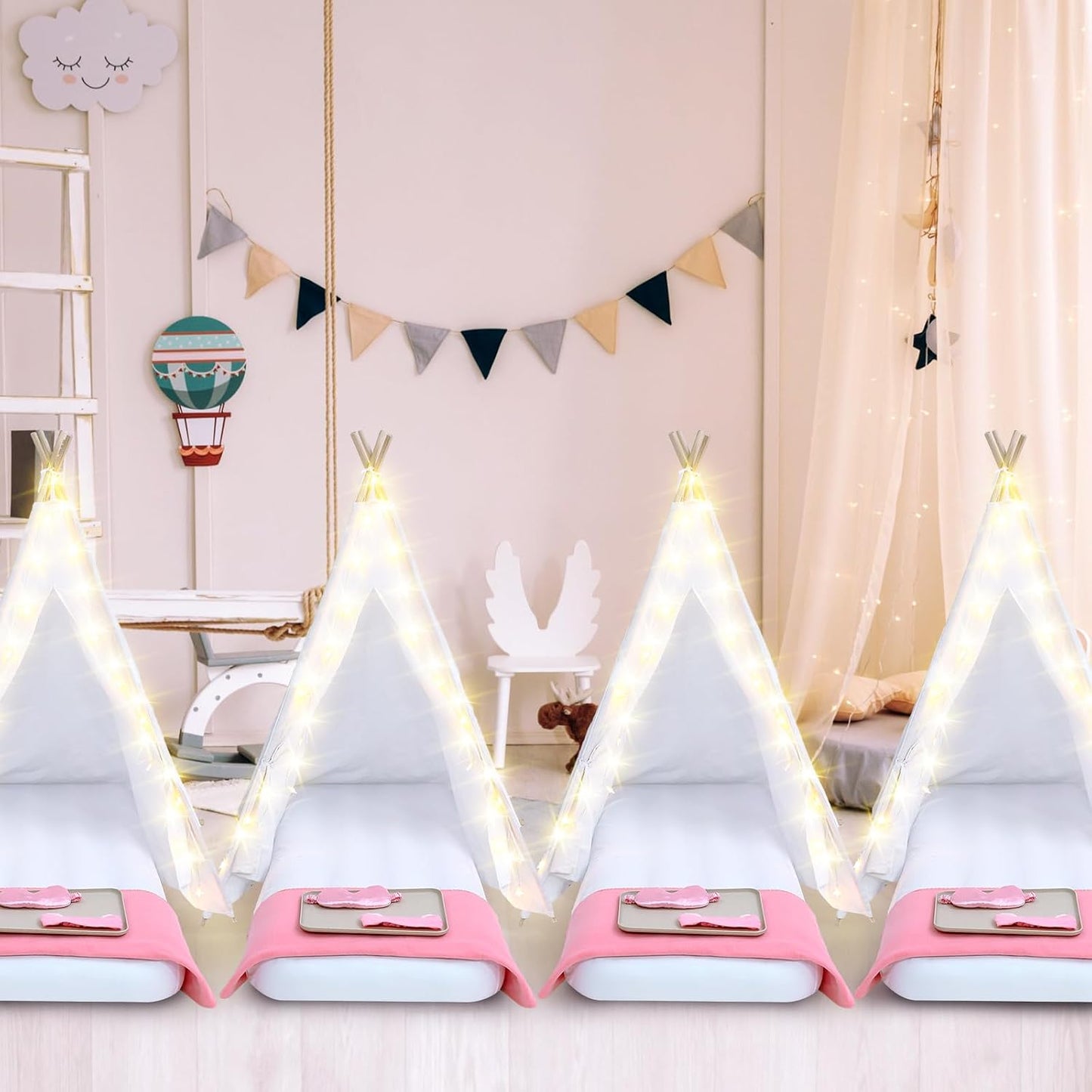 Lemosae Paquete de 4 Carpas Tipi para Niños para Fiestas de Pijamas...
