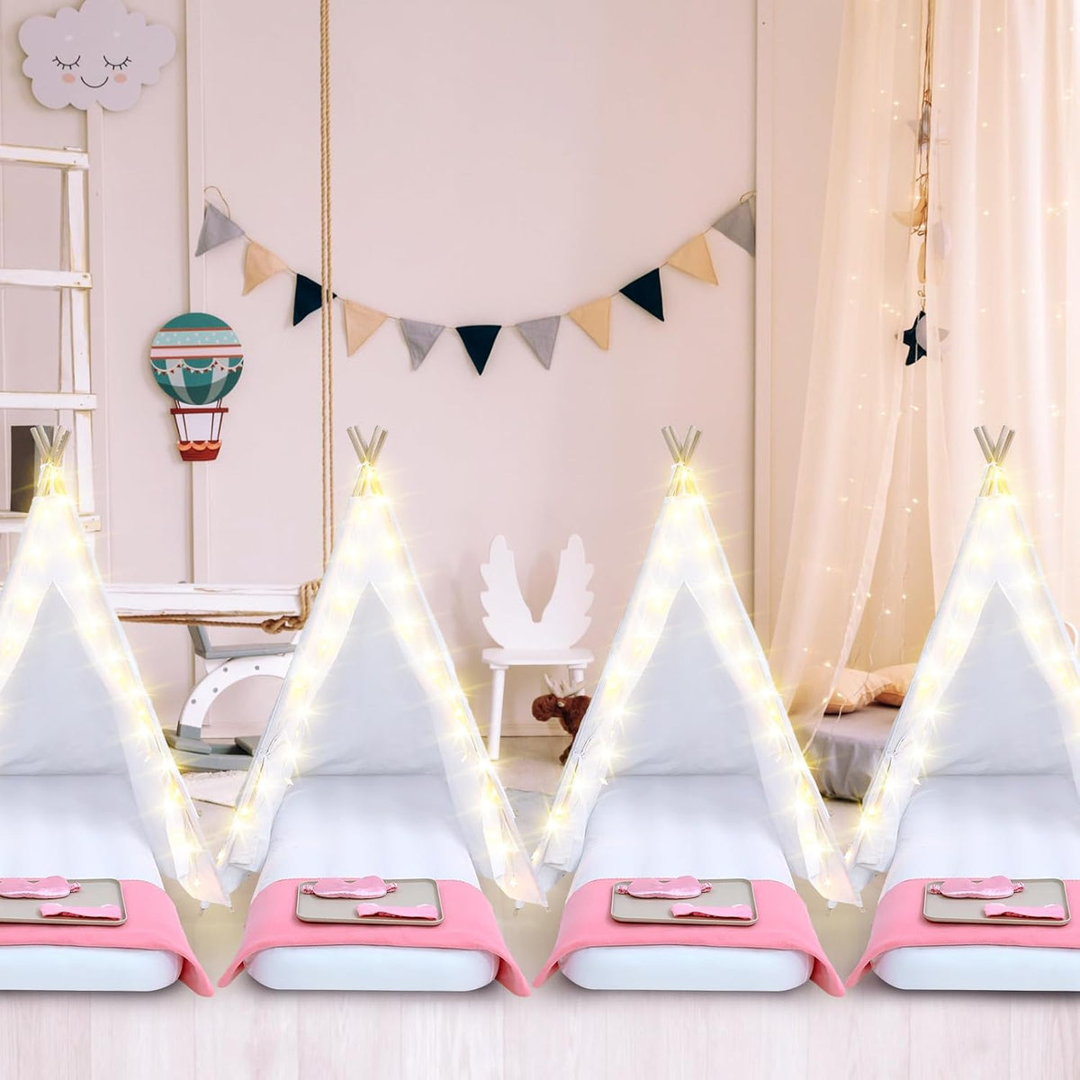 Lemosae Paquete de 4 Carpas Tipi para Niños para Fiestas de Pijamas...