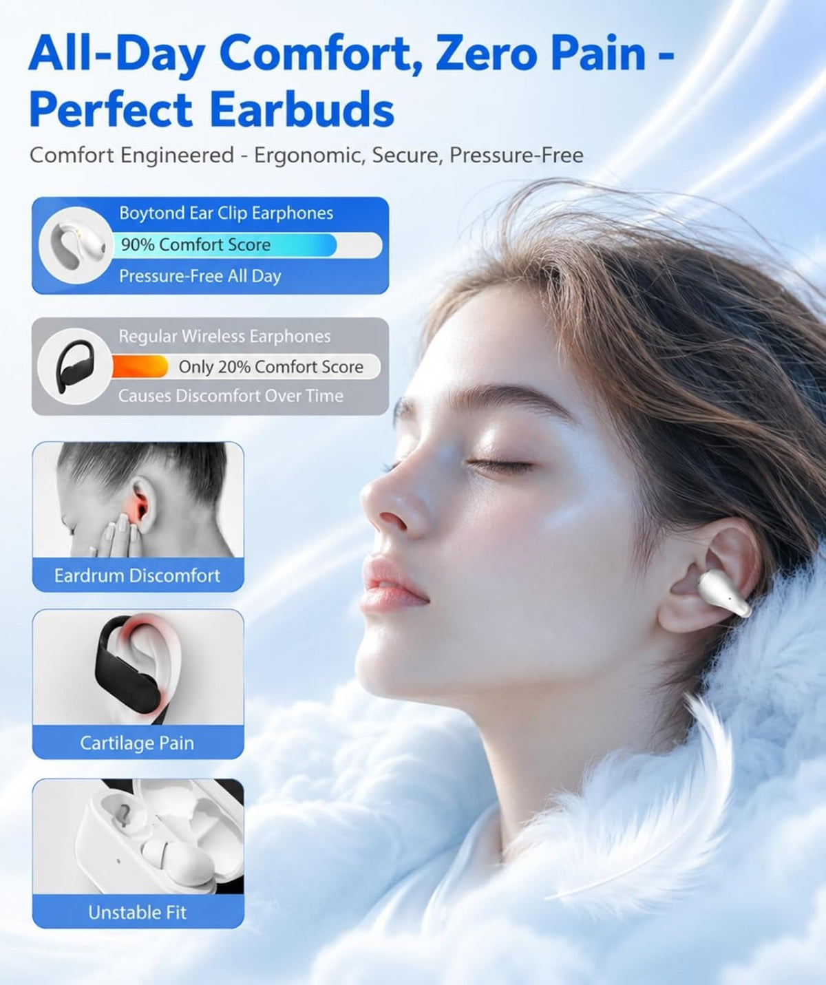 Boytond Auriculares ultra abiertos: cómodos auriculares de conducci...