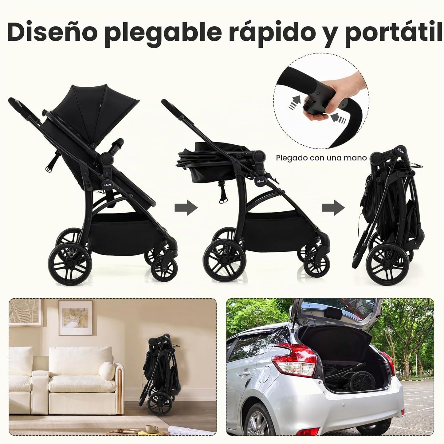 INFANS Cochecito de bebé 2 en 1, cochecito convertible con moisés,...