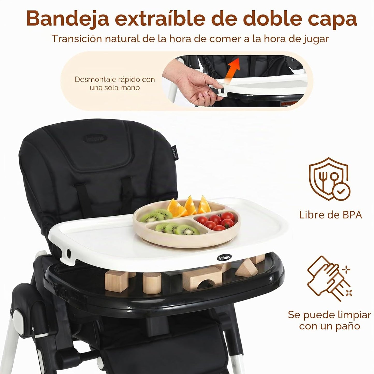 INFANS Silla alta para bebés y niños pequeños, silla alta plegable...