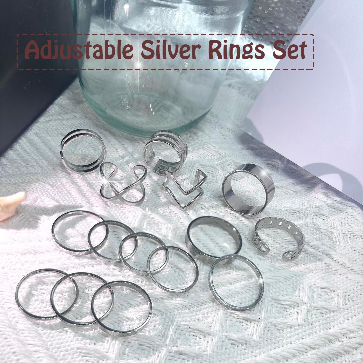 PINCHUAN Juego de 17 anillos de plata para nudillos para mujer, jue...