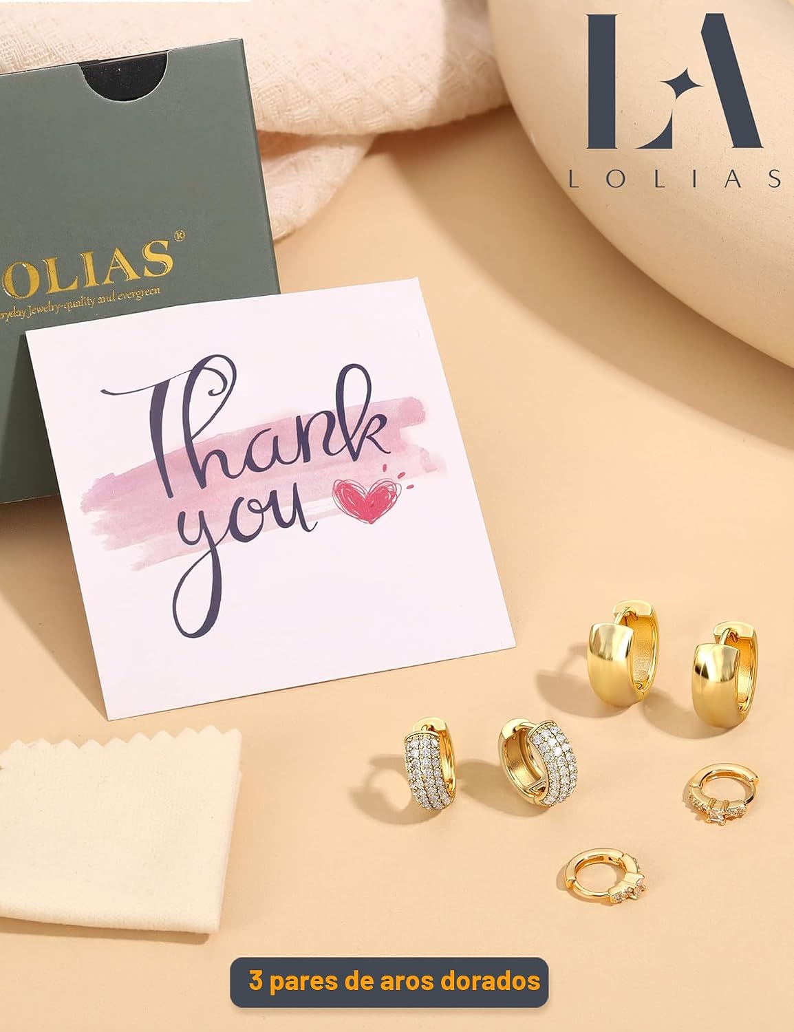 LOLIAS Pequeños aretes de aro gruesos chapados en oro de 14K para m...