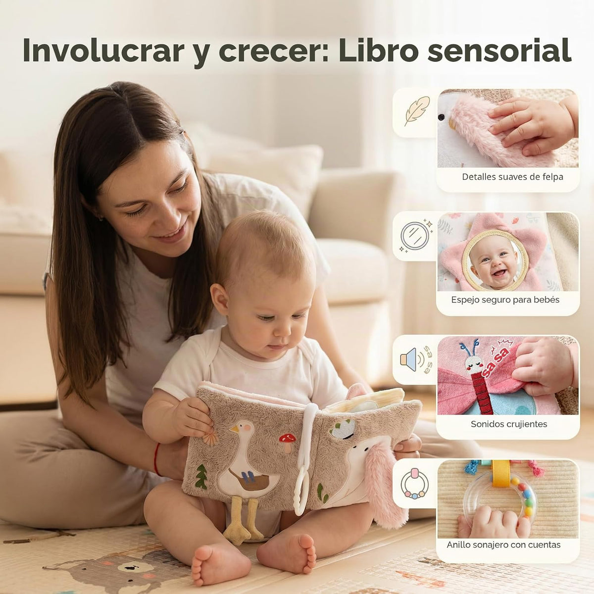 let's make Libro de bebé suave, libros de tela arrugada sensori...