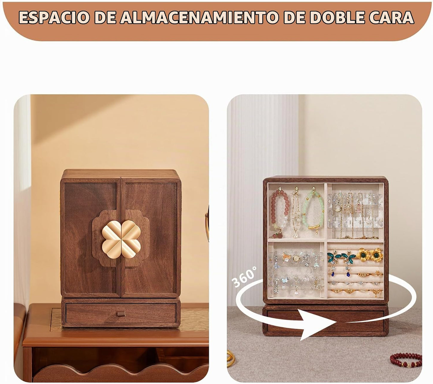 KAOTGOT Joyero de madera para mujeres y niñas, organizador grande d...