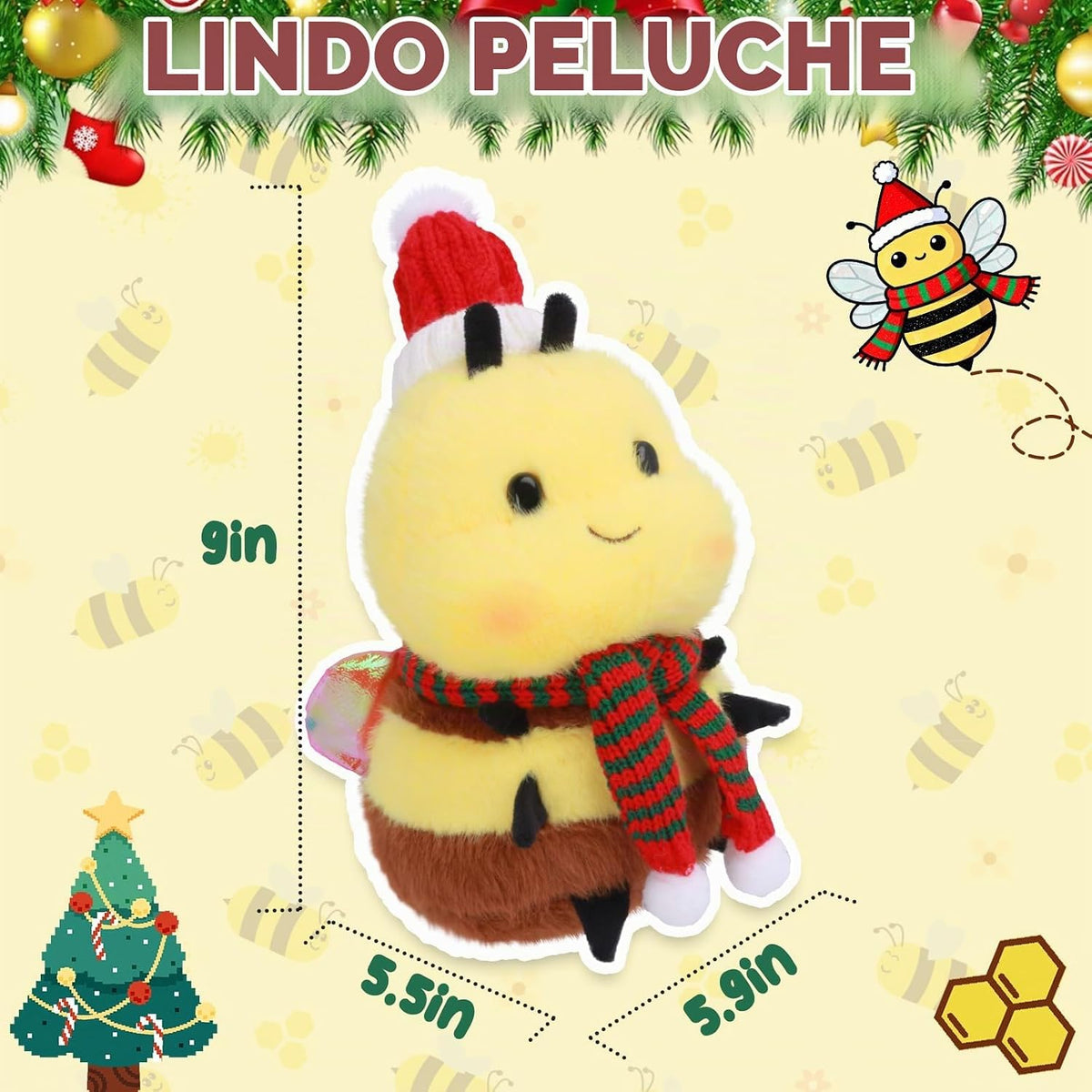 RHHSSE Juguete de peluche de abeja de Navidad - Abeja bonita y rego...