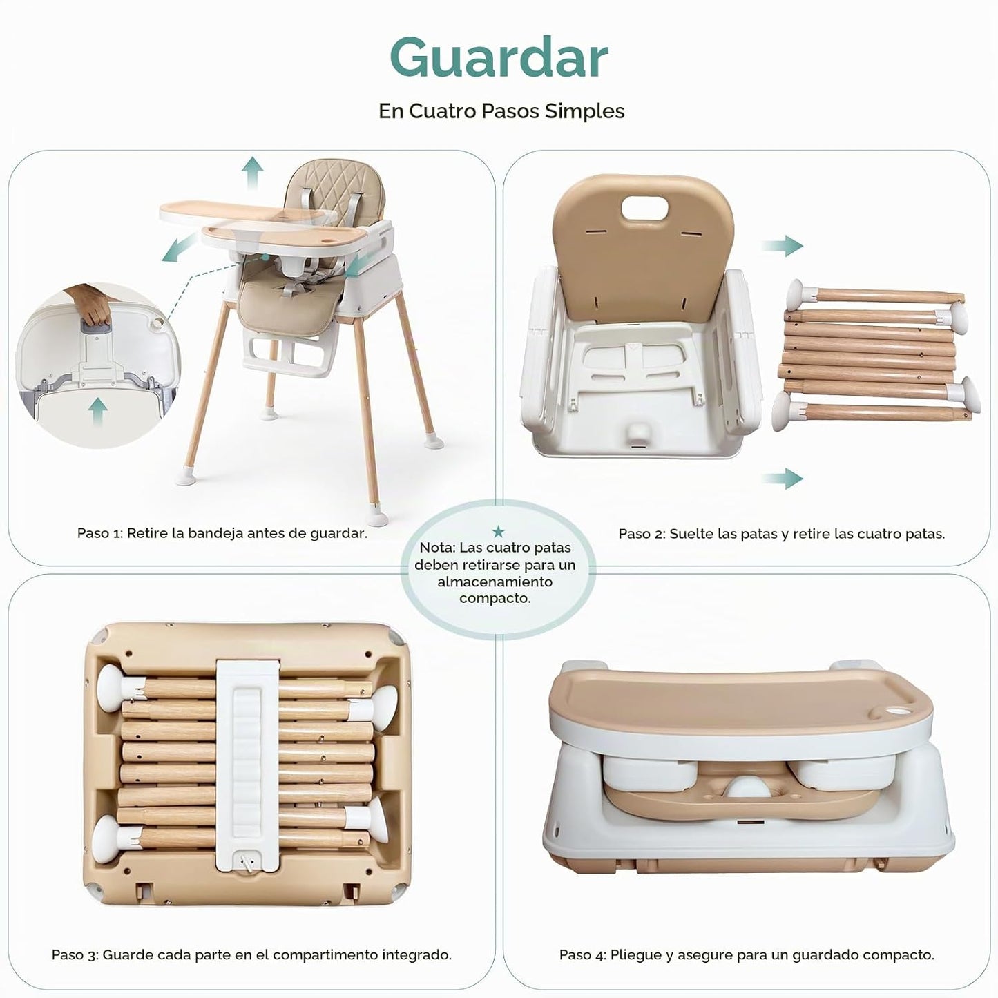 Silla alta portátil 3 en 1 para bebés y niños pequeños, trona plega...