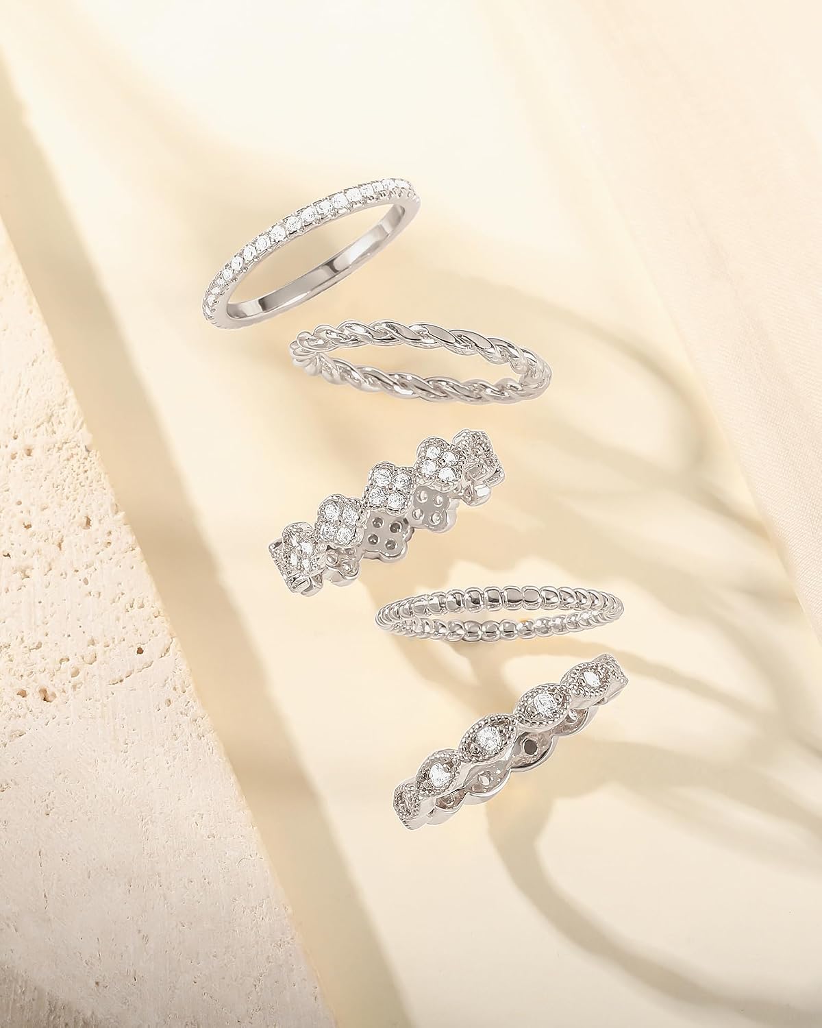 Anillos apilables de oro para mujer, no se deslustra, chapados en o...